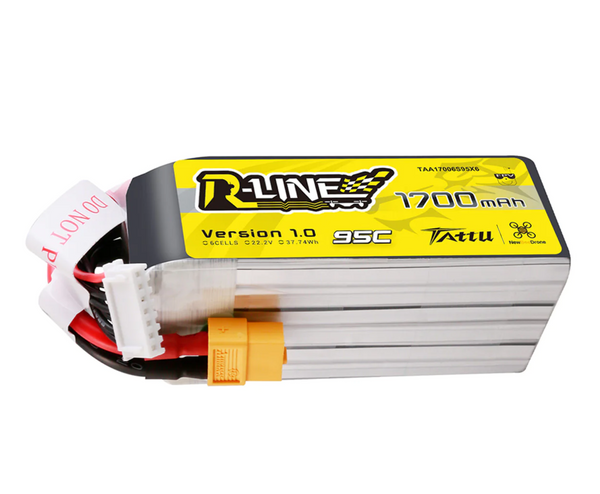 Tattu R-Line 1700mAh 22.2V 95C 6S1P Lipo Battery Pack With XT60 Plug