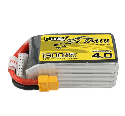 Tattu 1300mAh 6S 130C 22.2V R-Line Version 4.0 Lipo Battery Pack With XT60 Plug