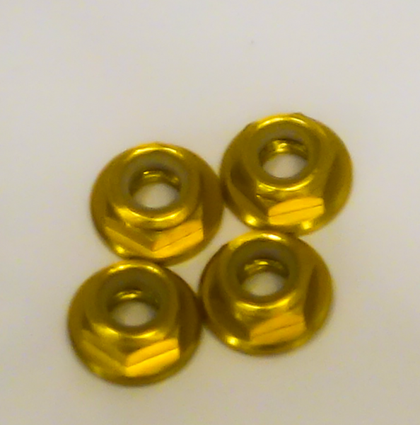 M5 Lock Nuts CW Flanged Nylon Insert Aluminum Alloy Self-Locking Nuts Gold (4pcs.)