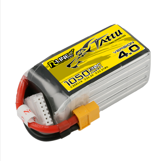Tattu R-Line Version 4.0 1050mAh 22.2V 130C 6S1P Lipo Battery Pack With XT60 Plug