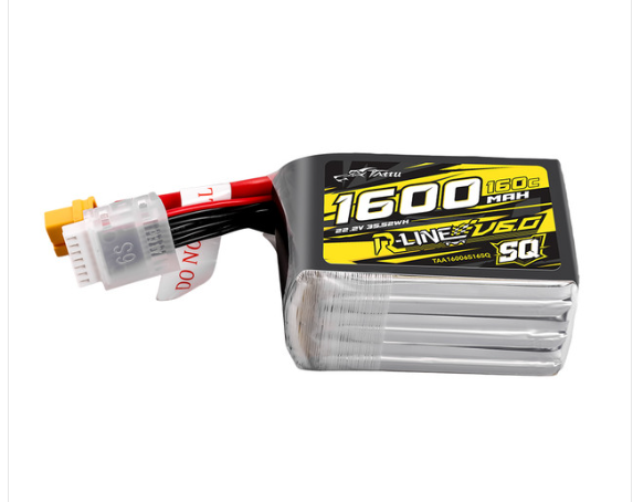 Tattu R-Line Version 6.0 1600mAh 160C 6S 22.2V SQ Lipo Battery Pack with XT60 Plug