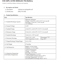 EVE 40PL 21700 4000mAh 70A LION Battery