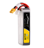 A 14S 850mAh LiPo battery from the brand TATFU, featuring a clear plastic case, a black and yellow label, and red and black wires with a yellow XT60 connector, shown on a white background.