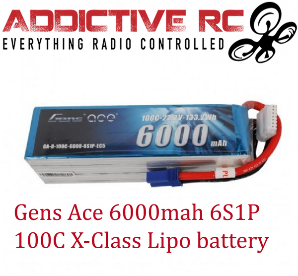 Gens ace 6000mAh 22.2V 100C 6S1P Lipo Battery Pack with EC5 Plug