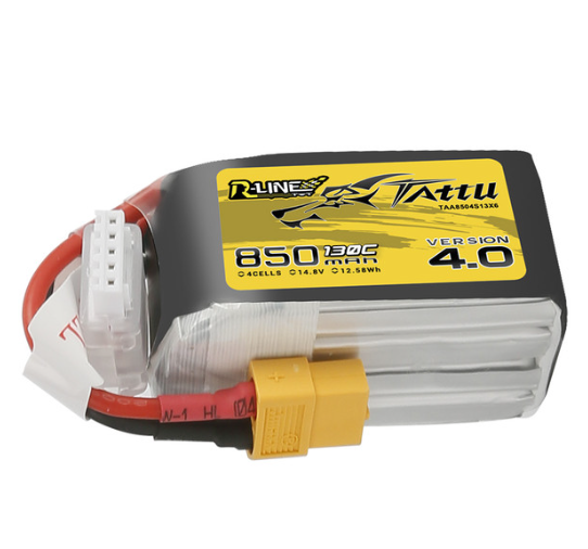 Tattu R-Line Version 4.0 850mAh 14.8V 130C 4S1P Lipo Battery Pack With XT60 Plug