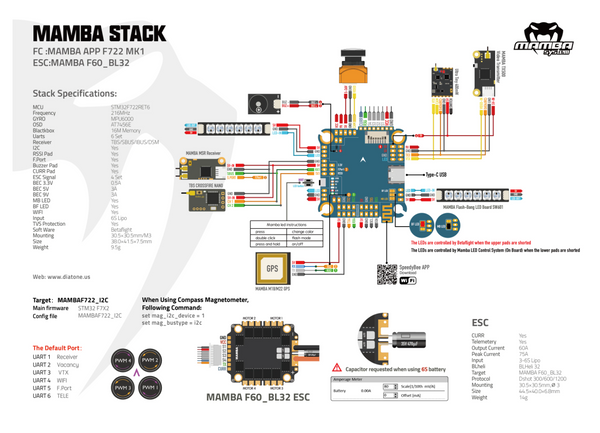 MAMBA F722S-F60PRO 3-6S FLIGHT CONTROLLER STACK , Diatone FC Stack ...